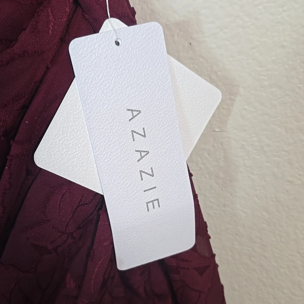 Azazie Denisa Wine Color Floral Burnout Spaguetti Straps Size 14 NwT. - Picture 15 of 16